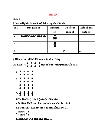 Đề thi giữa kì 2 Toán 4 - Đề số 7