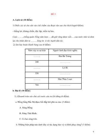 Đề thi học kì 1 Lịch sử và Địa lí Lớp 4 - Đề 5