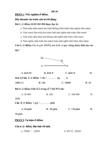 Đề thi học kì 1 Toán 4 - Đề 09 (Có đáp án)