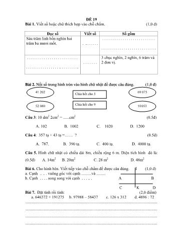 Đề thi học kì 1 Toán 4 - Đề 19