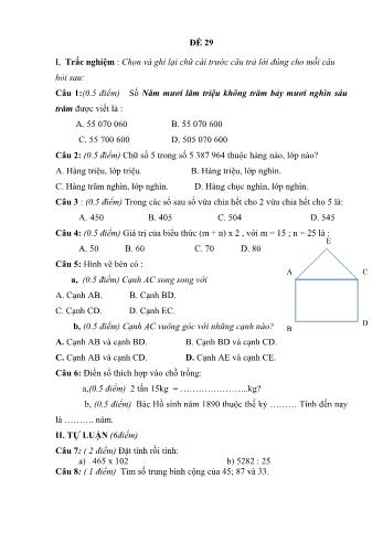 Đề thi học kì 1 Toán 4 - Đề 29 (Có đáp án)