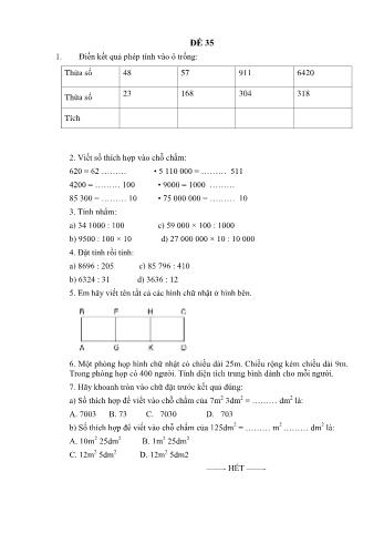 Đề thi học kì 1 Toán 4 - Đề 35 (Có đáp án)