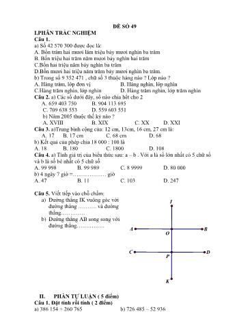 Đề thi học kì 1 Toán 4 - Đề 49 (Có đáp án)