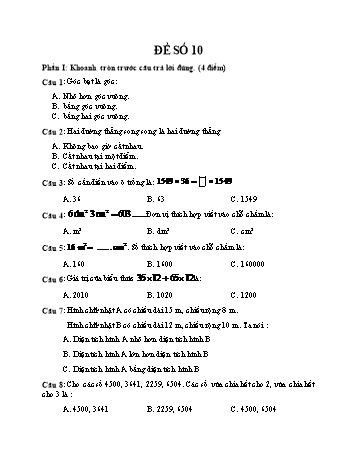 Đề thi học kì 1 Toán 4 - Đề số 10