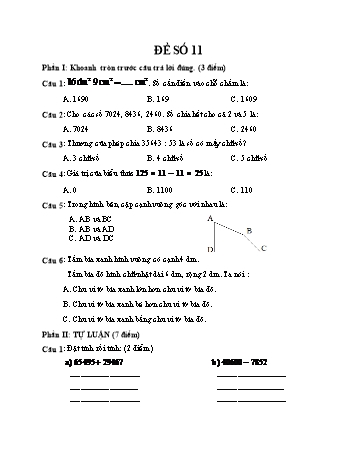 Đề thi học kì 1 Toán 4 - Đề số 11