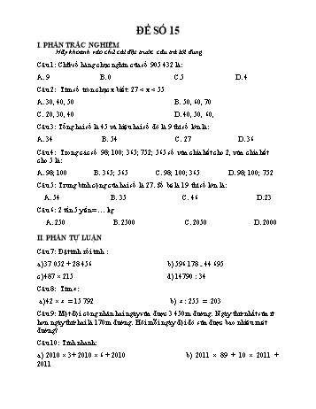 Đề thi học kì 1 Toán 4 - Đề số 15