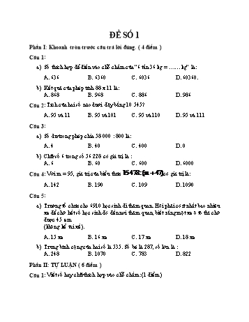 Đề thi học kì 1 Toán 4 - Đề số 1