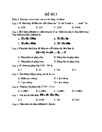 Đề thi học kì 1 Toán 4 - Đề số 3