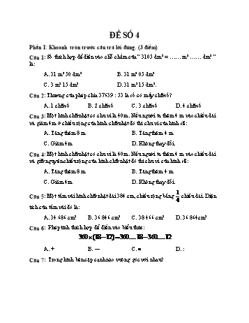 Đề thi học kì 1 Toán 4 - Đề số 4