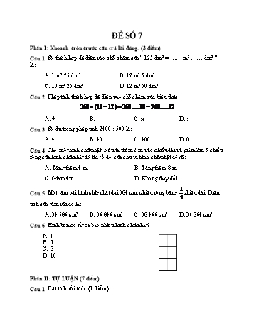 Đề thi học kì 1 Toán 4 - Đề số 7
