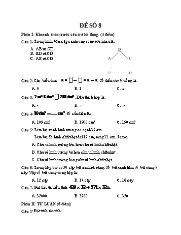Đề thi học kì 1 Toán 4 - Đề số 8