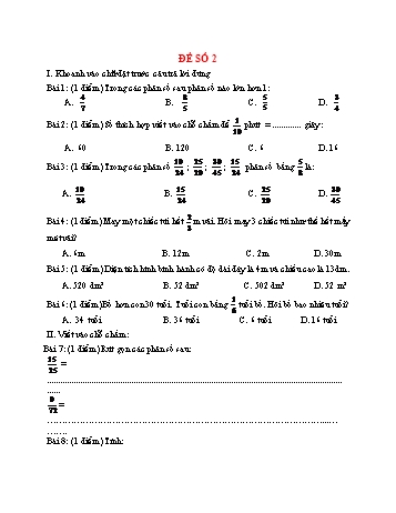 Đề thi học kì 2 Toán 4 - Đề số 2