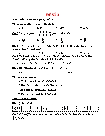 Đề thi học kì 2 Toán 4 - Đề số 3
