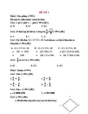 Đề thi học kì 2 Toán 4 - Đề số 4