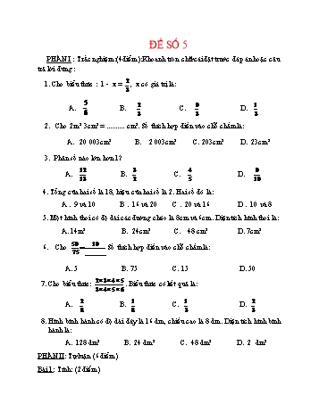 Đề thi học kì 2 Toán 4 - Đề số 5