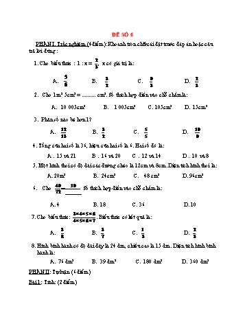 Đề thi học kì 2 Toán 4 - Đề số 6