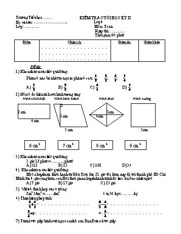 Kiểm tra cuối học kì 2 Toán Lớp 4