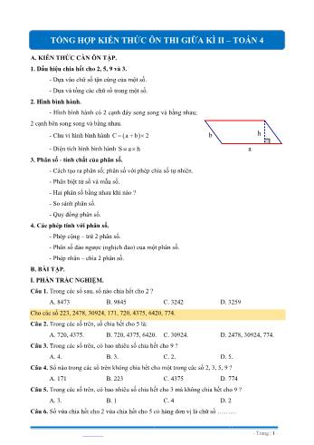 Tổng hợp kiến thức ôn thi giữa kì 2 Toán Lớp 4