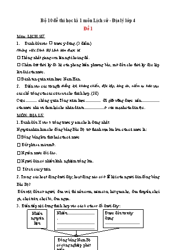Bộ 10 đề thi học kì 1 môn Lịch sử & Địa lý Lớp 4 - Năm học 2022-2023