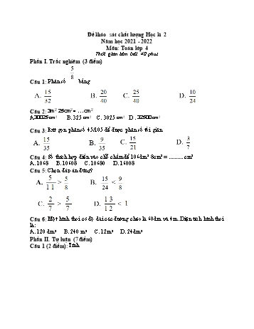 Đề khảo sát chất lượng học kì 2 môn Toán, Tiếng Việt Lớp 4 - Năm học 2021-2022 (Có đáp án)