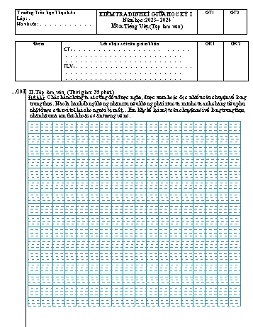 Đề kiểm tra định kì giữa học kỳ I môn Tiếng Việt Lớp 4 (Phần Tập làm văn) - Năm học 2023-2024 - Trường Tiểu học Thạch An (Có ma trận + đáp án)