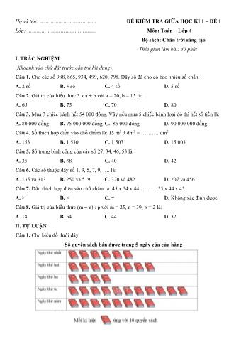 Đề kiểm tra giữa học kì 1 môn Toán Lớp 4 Sách Chân trời sáng tạo - Đề số 1 (Có đáp án)