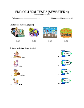 Đề kiểm tra học kì 1 số 2 môn Tiếng Anh Lớp 4 Sách Kết nối tri thức với cuộc sống (Có đáp án)