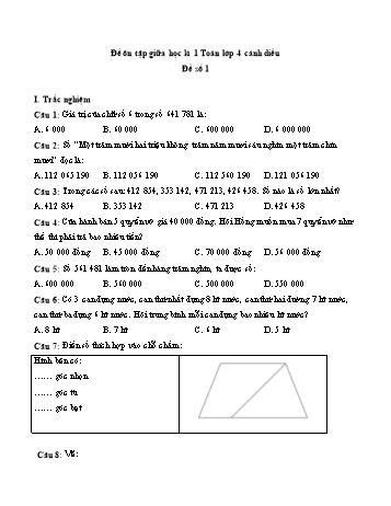 Đề ôn thi giữa học kì 1 môn Toán Lớp 4 Sách Cánh diều - Đề số 1 (Có đáp án)
