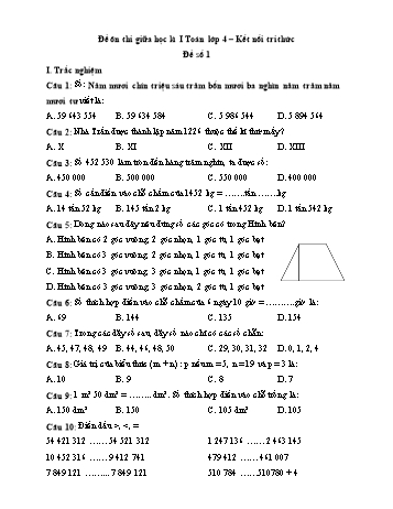 Đề ôn thi giữa học kì I môn Toán Lớp 4 Sách Kết nối tri thức với cuộc sống - Đề số 1 (Có đáp án)