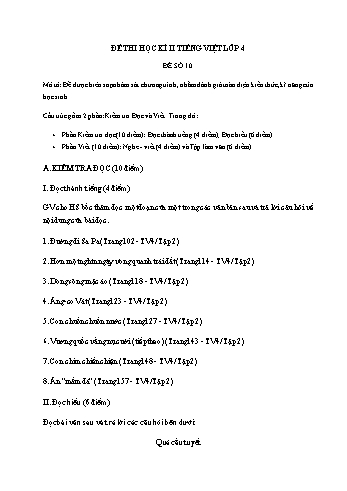 Đề thi học kì II môn Tiếng Việt Lớp 4 - Đề số 10 (Có đáp án)