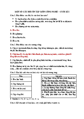 Một số câu hỏi ôn tập cuối kì I môn Công nghệ Lớp 4 (Có đáp án)