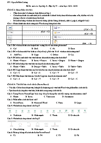 Đề thi học kỳ II môn Tin học Lớp 4 - Năm học 2021-2022 - Nguyễn Đức Cường