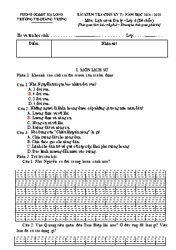 Bài kiểm tra cuối kì II môn Lịch sử và Địa lí Lớp 4 - Năm học 2021-2022 - Trường Tiểu học Quang Trung - Đề 2 (Có đáp án)