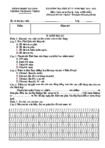 Bài kiểm tra cuối kì II môn Lịch sử và Địa lí Lớp 4 - Năm học 2021-2022 - Trường Tiểu học Quang Trung - Đề 4 (Có đáp án)