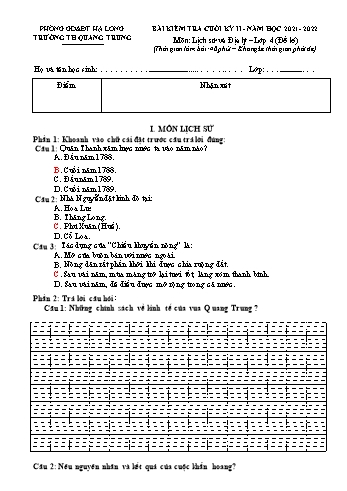 Bài kiểm tra cuối kì II môn Lịch sử và Địa lí Lớp 4 - Năm học 2021-2022 - Trường Tiểu học Quang Trung - Đề 3 (Có đáp án)