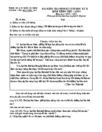 Bài kiểm tra định kì cuối học kỳ II môn Tiếng Việt Lớp 4 - Năm học 2021-2022 - Trường Tiểu học Trần Phú (Có đáp án)