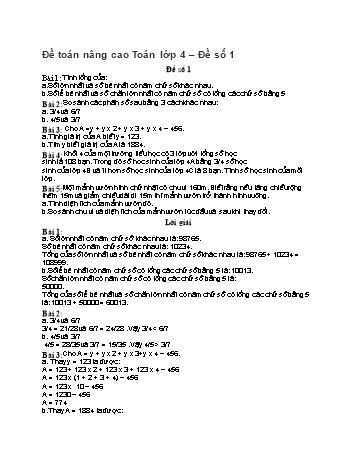 Bộ 10 đề nâng cao môn Toán Lớp 4 - Trường Tiểu học Đồng Hòa (Có đáp án)