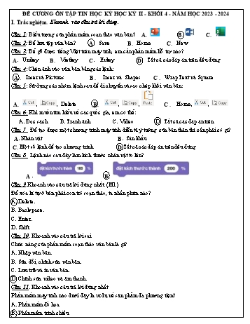 Đề cương ôn tập học kỳ II môn Tin học Lớp 4 - Năm học 2023-2024