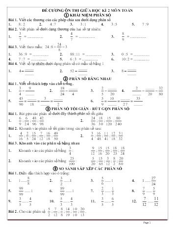 Đề cương ôn thi giữa học kì 2 môn Toán Lớp 4 - Trường Tiểu học Đồng Hòa