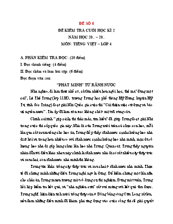Đề kiểm tra cuối học kì 2 môn Tiếng Việt Lớp 4 (Kết nối tri thức và cuộc sống) - Năm học 2023-2024 - Đề số 6 (Có đáp án)