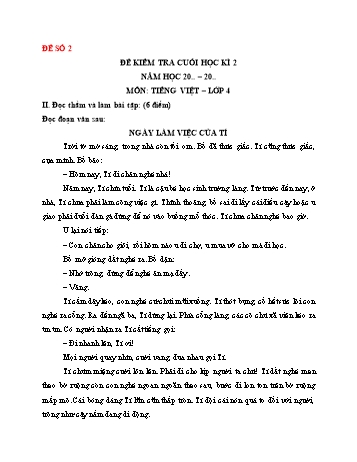 Đề kiểm tra cuối học kì 2 môn Tiếng Việt Lớp 4 (Kết nối tri thức và cuộc sống) - Năm học 2023-2024 - Đề số 2 (Có đáp án)