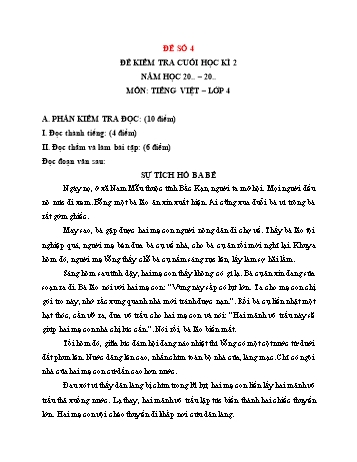 Đề kiểm tra cuối học kì 2 môn Tiếng Việt Lớp 4 (Kết nối tri thức và cuộc sống) - Năm học 2023-2024 - Đề số 4 (Có đáp án)