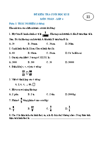 Đề kiểm tra cuối học kì II môn Toán Lớp 4 - Đề 11