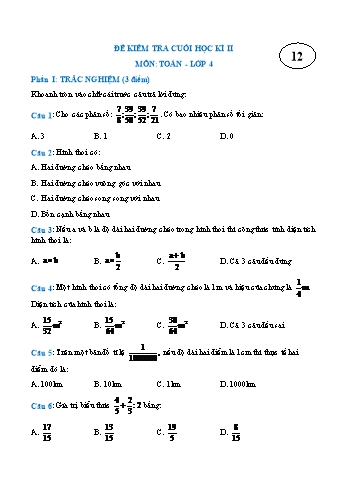 Đề kiểm tra cuối học kì II môn Toán Lớp 4 - Đề 12