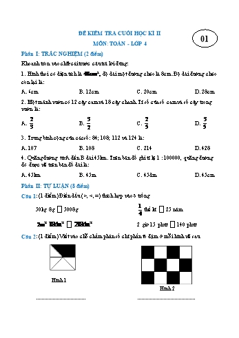Đề kiểm tra cuối học kì II môn Toán Lớp 4 - Đề 1