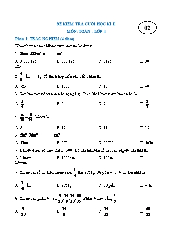 Đề kiểm tra cuối học kì II môn Toán Lớp 4 - Đề 2