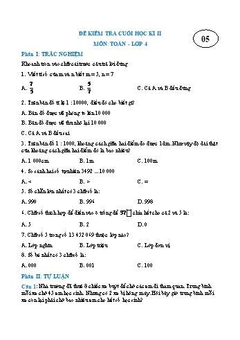 Đề kiểm tra cuối học kì II môn Toán Lớp 4 - Đề 5
