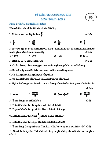 Đề kiểm tra cuối học kì II môn Toán Lớp 4 - Đề 6