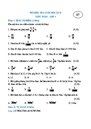 Đề kiểm tra cuối học kì II môn Toán Lớp 4 - Đề 7