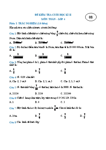 Đề kiểm tra cuối học kì II môn Toán Lớp 4 - Đề 8